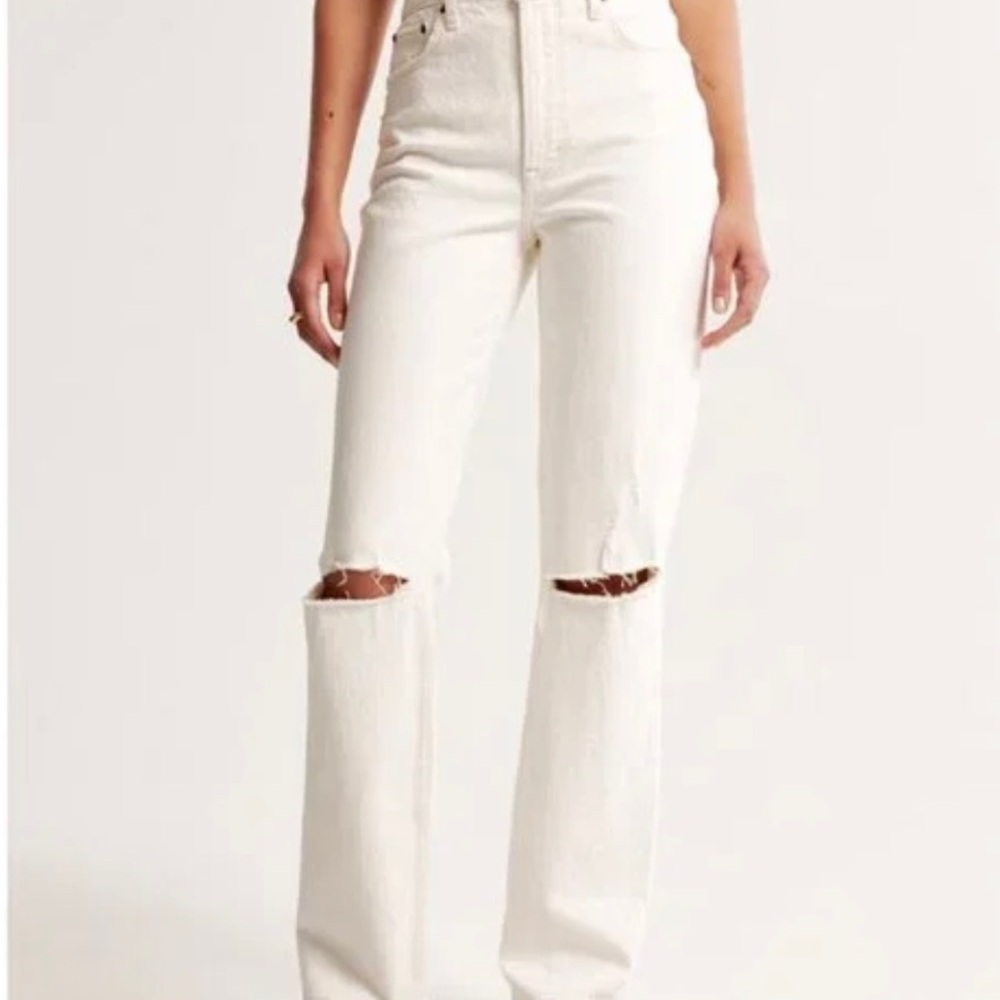 Abercombie Cream High-Waisted Jeans
